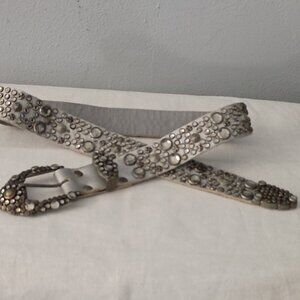 ❤️ICONIC MICHAEL MORRISON LOS ANGELES SWAROVSKI Studded Silver Leather Belt 28